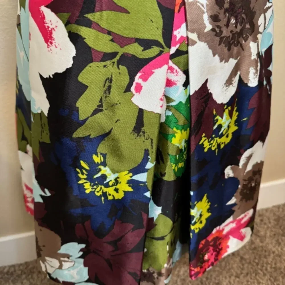 Trina Turk skirt floral watercolor pleated  20th Holiday 2015 collection Sz 12